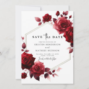 Whimsical Flowers Crimson Red Wedding Save The Date