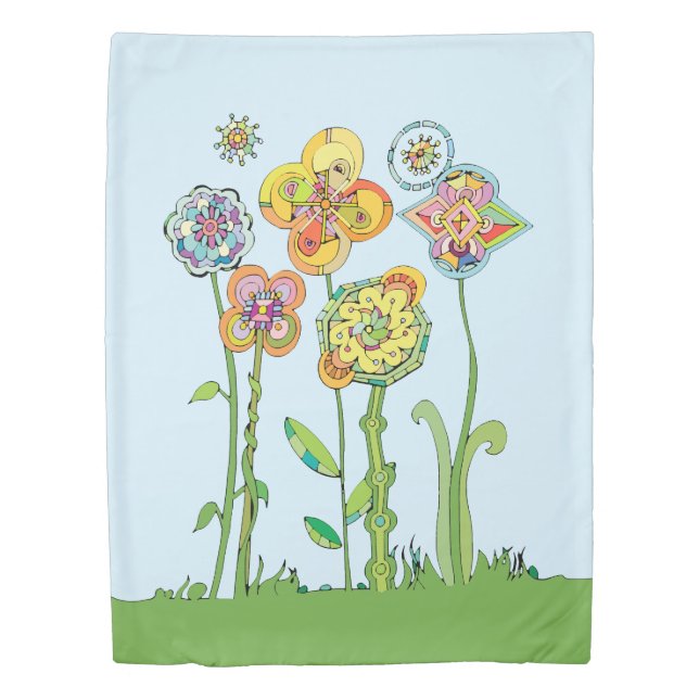Whimsical Flowers Day & Night (see back) Duvet Cover (Front)