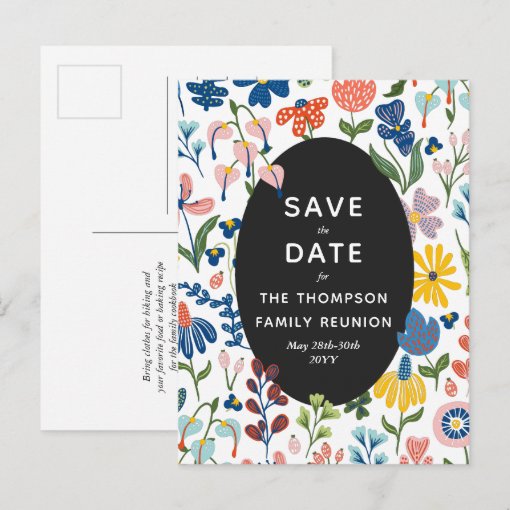 Whimsical Flowers Family Reunion Save the Date Invitation Postcard Zazzle