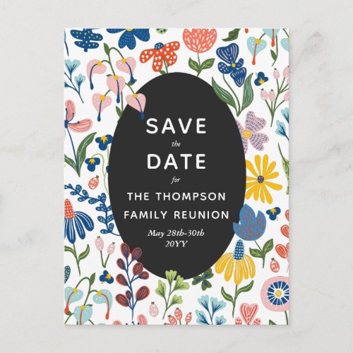 Whimsical Flowers Family Reunion Save the Date Invitation Postcard