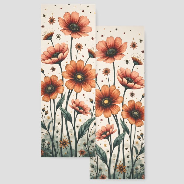Whimsical Flowers Fantasy Illustration Two-sided Bookmarks (Front & Back)
