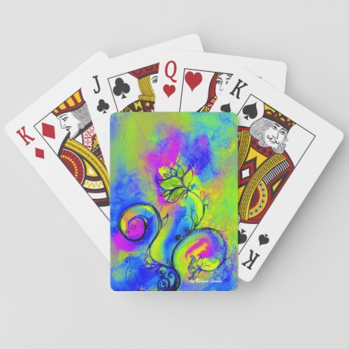 WHIMSICAL FLOWERSFLORAL SWIRLS Blue Green Pink Poker Cards