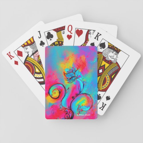WHIMSICAL FLOWERS FLORAL SWIRLS Pink Yellow Blue  Playing Cards