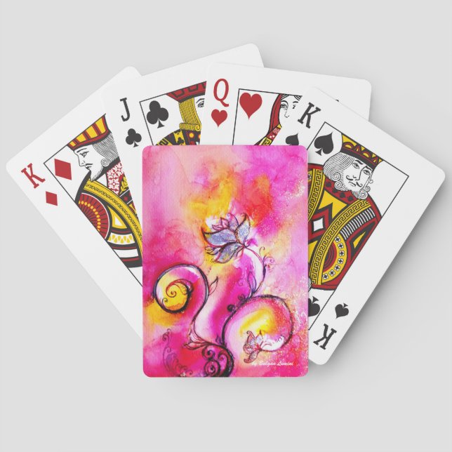 WHIMSICAL FLOWERS,FLORAL SWIRLS Pink Yellow Blue   Poker Cards (Back)