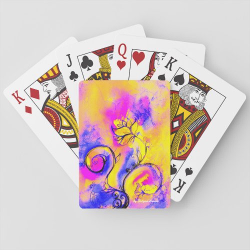 WHIMSICAL FLOWERSFLORAL SWIRLS Pink Yellow Blue  Poker Cards