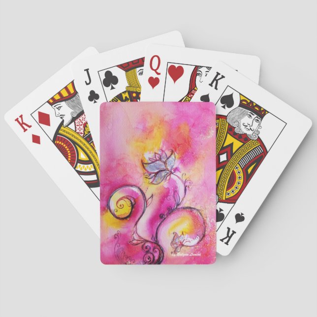 WHIMSICAL FLOWERS,FLORAL SWIRLS  Soft Pink Yellow Poker Cards (Back)
