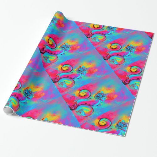 WHIMSICAL FLOWERS  fuchsia pink yellowteal blue Wrapping Paper