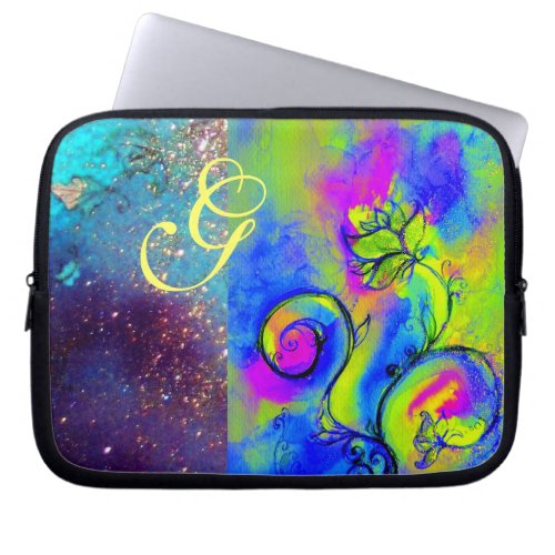 WHIMSICAL FLOWERS green yellow fuchsiablue Laptop Sleeve