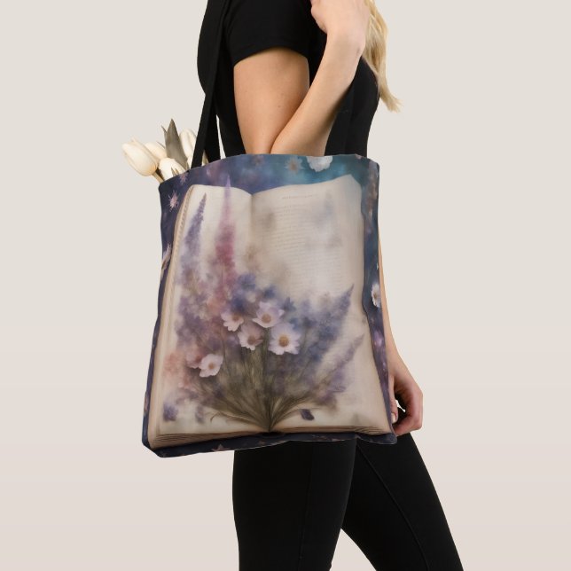 Whimsical Flowers growing from a book  Tote Bag (Close Up)