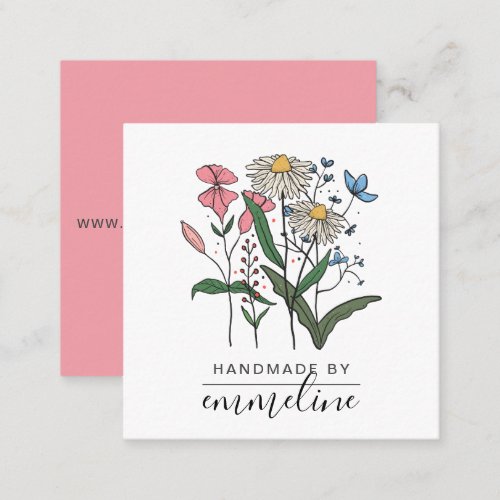 Whimsical Flowers Handmade By Craftsman  Square Business Card