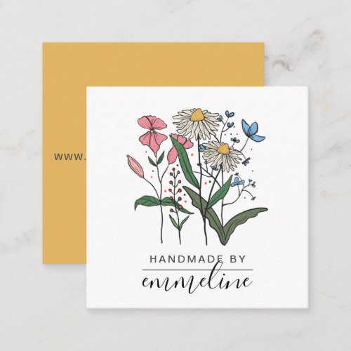 Whimsical Flowers Handmade By Craftsman  Square Business Card