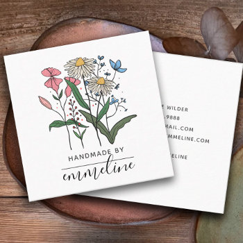 Whimsical Flowers Handmade By Craftsman  Square Business Card by PersonOfInterest at Zazzle