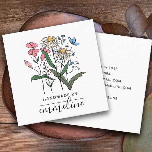 Whimsical Flowers Handmade By Craftsman  Square Business Card