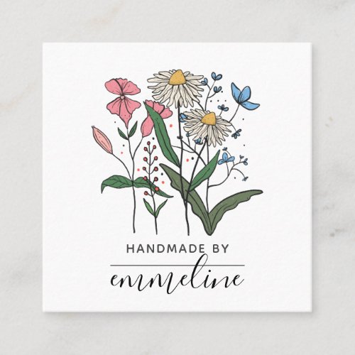 Whimsical Flowers Handmade By Craftsman  Square Business Card