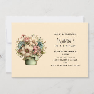 Whimsical Flowers in a Planter Pot Birthday Invitation