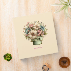 Whimsical Flowers in a Planter Pot Cute 3 Ring Binder