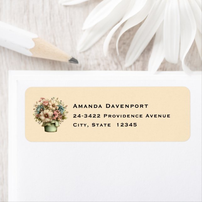 Whimsical Flowers in a Planter Pot Cute Address Label (Insitu)