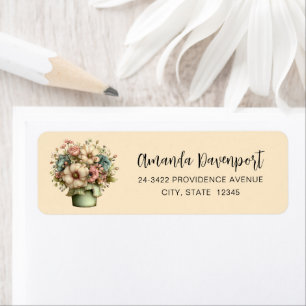 Whimsical Flowers in a Planter Pot Cute Address Label
