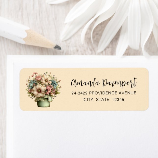 Whimsical Flowers in a Planter Pot Cute Address Label (Insitu)