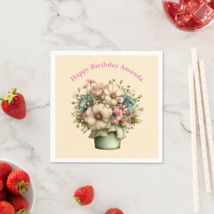 Whimsical Flowers in a Planter Pot Cute Birthday Napkins