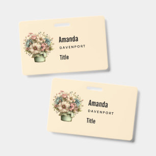 Whimsical Flowers in a Planter Pot Cute Business Badge