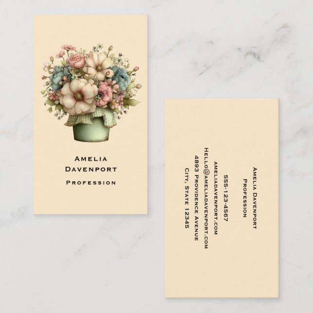Whimsical Flowers in a Planter Pot Cute Business Card (Front/Back)
