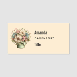 Whimsical Flowers in a Planter Pot Cute Business Name Tag