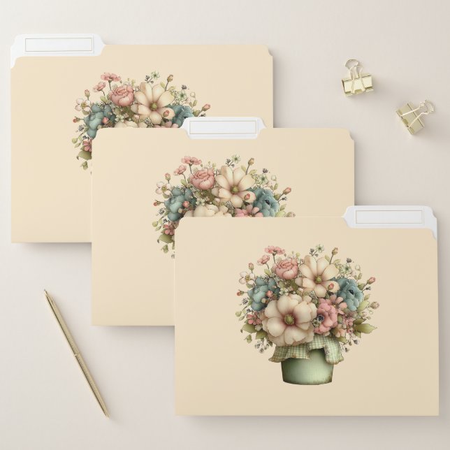 Whimsical Flowers in a Planter Pot Cute File Folder (Set)