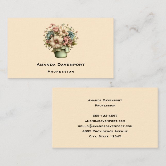 Whimsical Flowers in a Planter Pot Cute Florist Business Card (Front/Back)