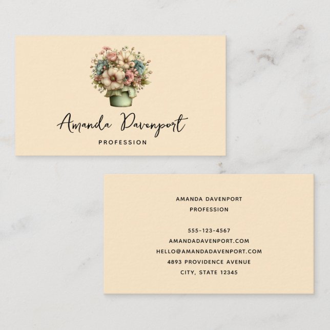 Whimsical Flowers in a Planter Pot Cute Florist Business Card (Front/Back)