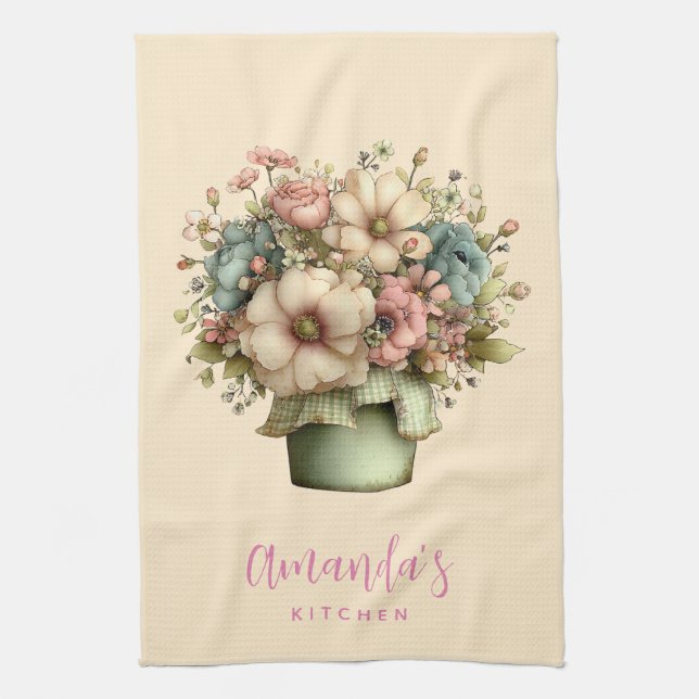 Whimsical Flowers in a Planter Pot Cute Kitchen Towel (Vertical)