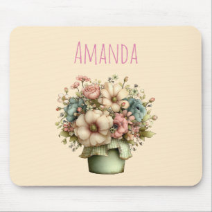Whimsical Flowers in a Planter Pot Cute Mouse Pad