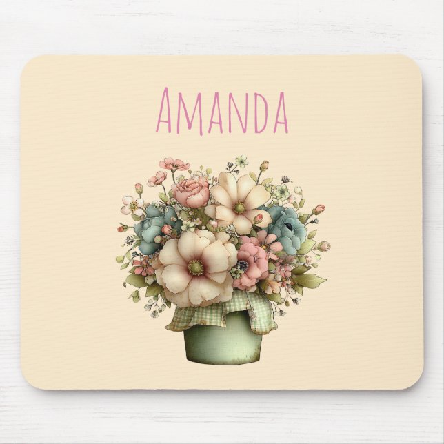 Whimsical Flowers in a Planter Pot Cute Mouse Pad (Front)