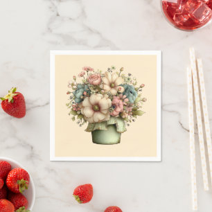 Whimsical Flowers in a Planter Pot Cute Napkins