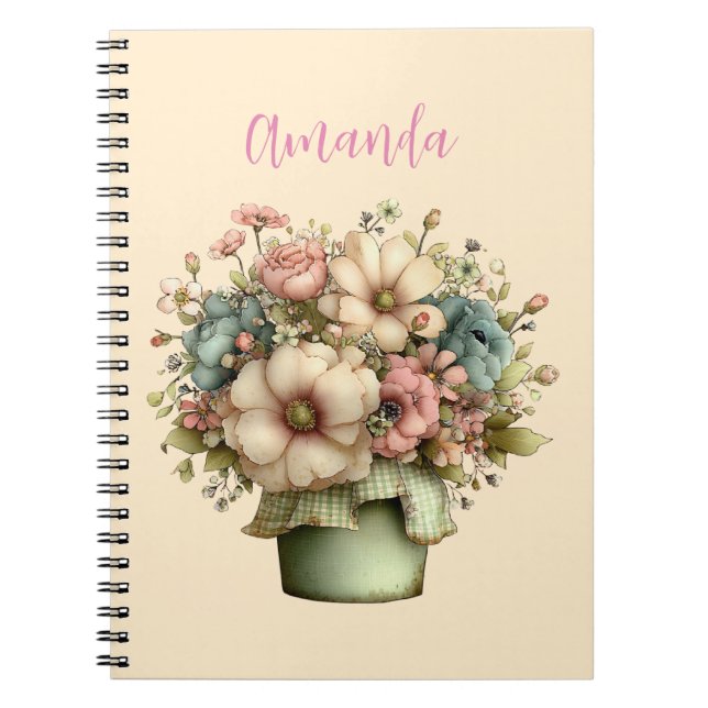 Whimsical Flowers in a Planter Pot Cute Notebook (Front)