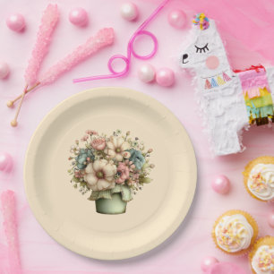 Whimsical Flowers in a Planter Pot Cute Paper Plates