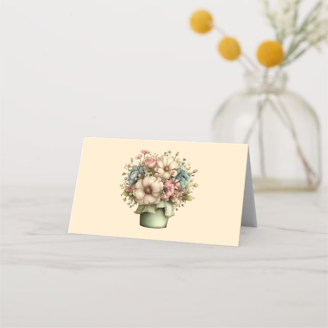 Whimsical Flowers in a Planter Pot Cute Place Card (Front)