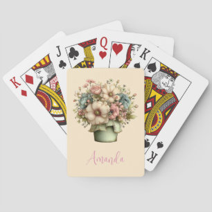 Whimsical Flowers in a Planter Pot Cute Poker Cards