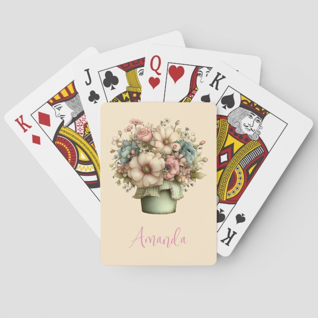 Whimsical Flowers in a Planter Pot Cute Poker Cards (Back)