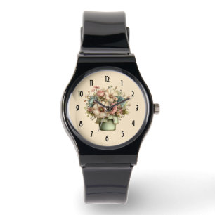 Whimsical Flowers in a Planter Pot Cute Watch