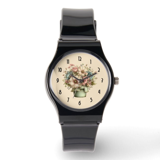 Whimsical Flowers in a Planter Pot Cute Watch (Front)
