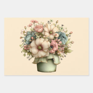 Whimsical Flowers in a Planter Pot Cute Wrapping Paper Sheets