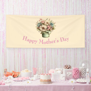 Whimsical Flowers in a Planter Pot Mother's Day Banner