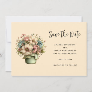 Whimsical Flowers in a Planter Pot Save The Date