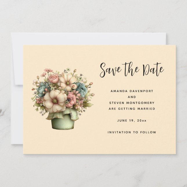 Whimsical Flowers in a Planter Pot Save The Date (Front)