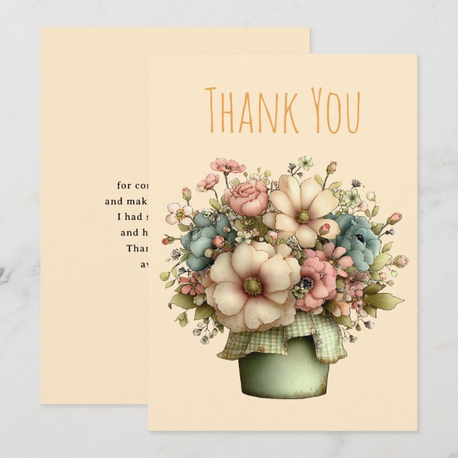 Whimsical Flowers in a Planter Pot Thank You Card (Front/Back)
