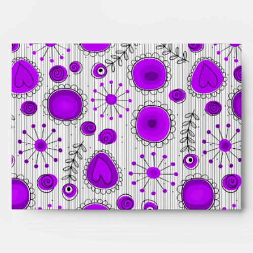 Whimsical flowers in purple and white envelope