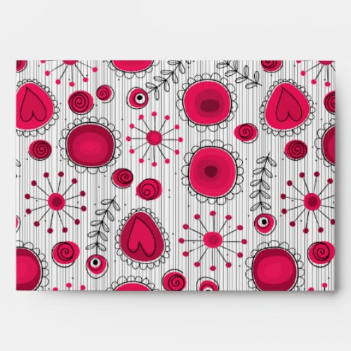 Whimsical flowers in red and white envelope