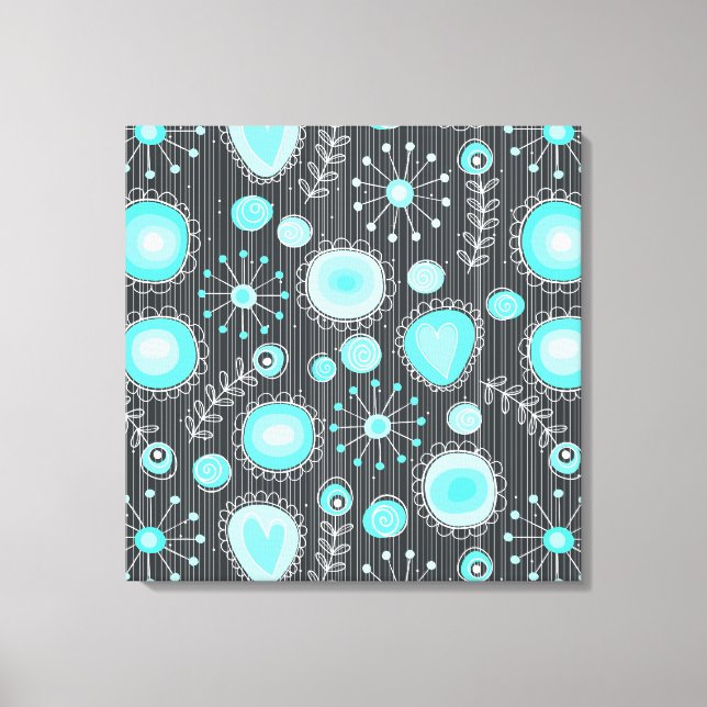 Whimsical Flowers in Turquoise Wrapped Canvas Print (Front)