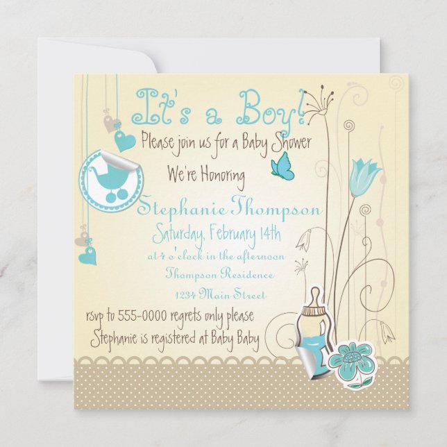 Whimsical Flowers It's A Boy Baby Shower Invitation (Front)